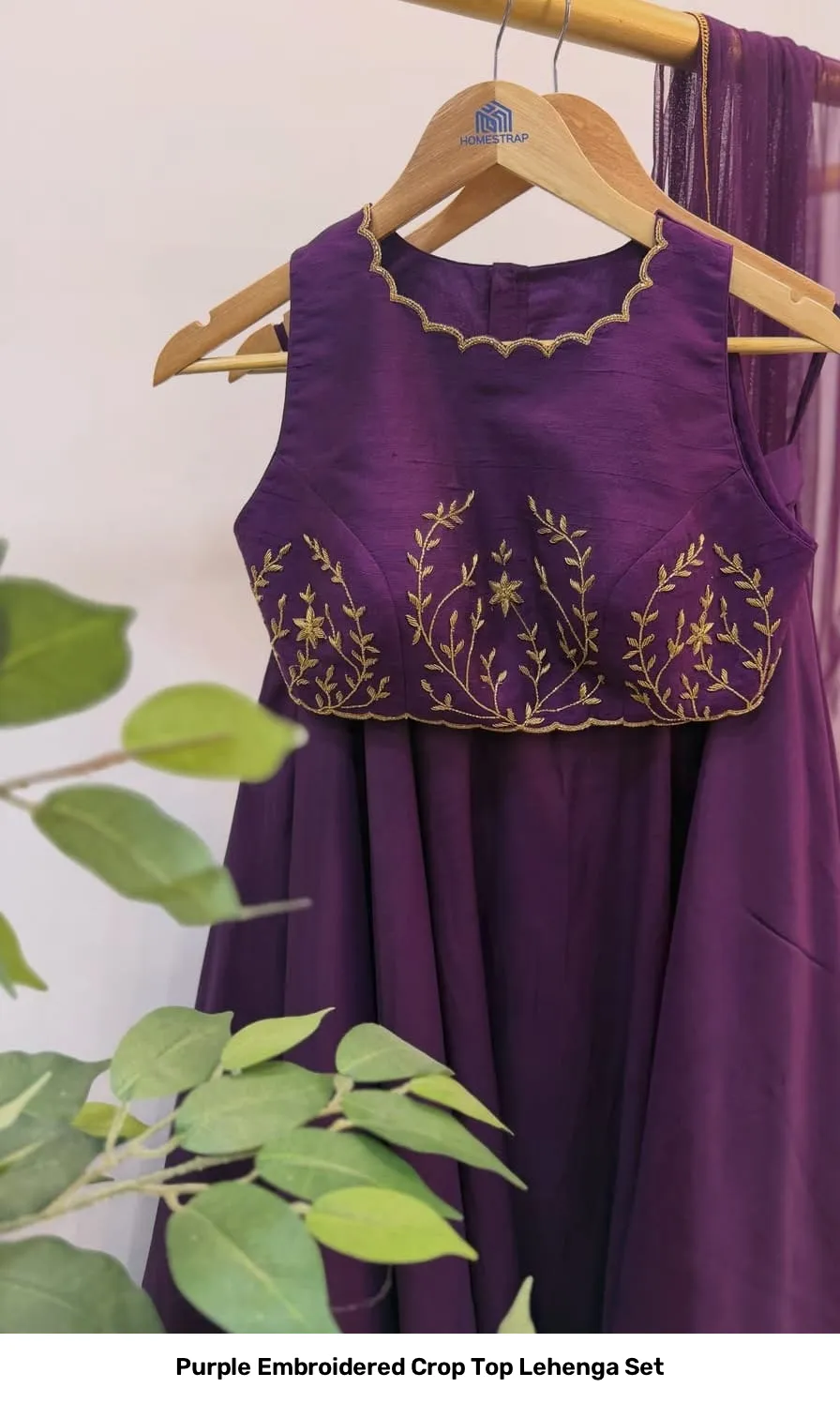 Purple Embroidered Crop Top Lehenga Set 2