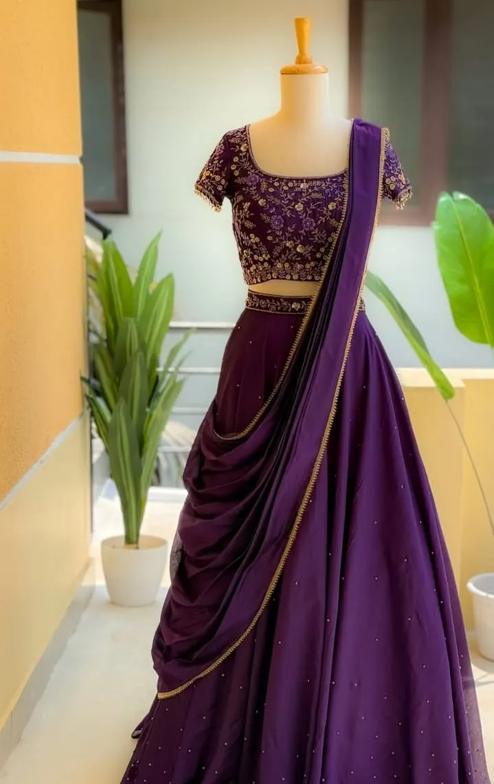 Purple Embroidered Designer Lehenga Choli