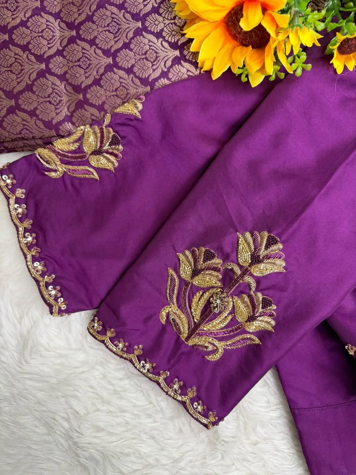 Purple Maggam Work Silk Readymade Blouse