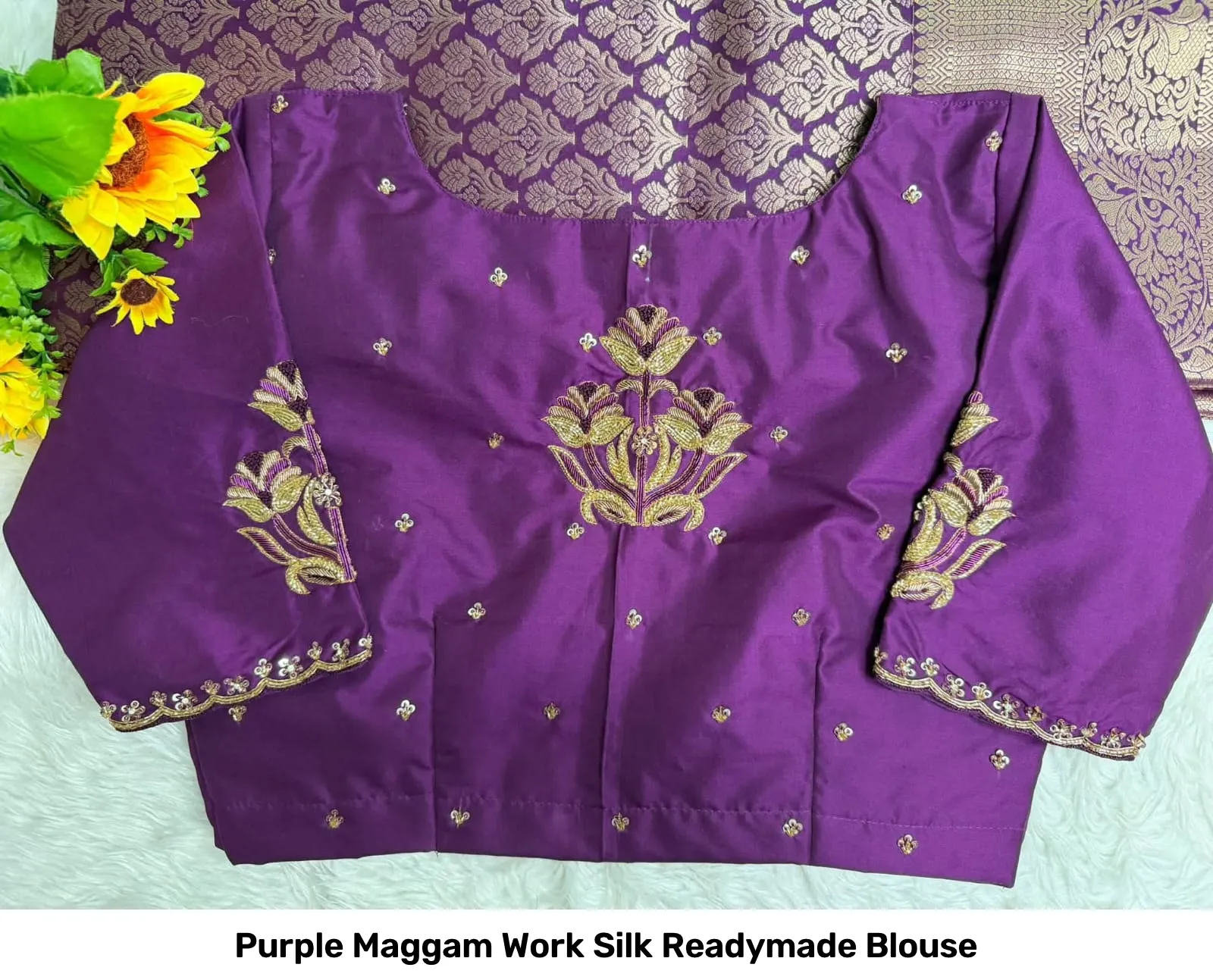 Purple Maggam Work Silk Readymade Blouse 2