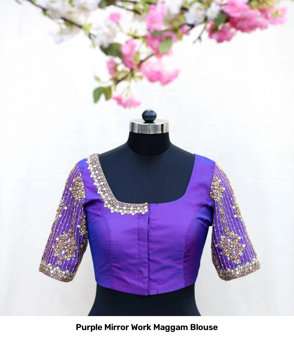 Purple Mirror Work Maggam Blouse 2