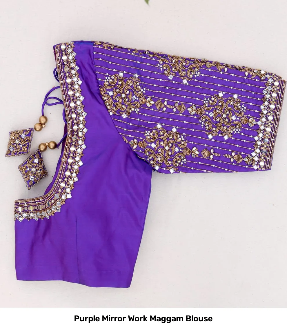 Purple Mirror Work Maggam Blouse 3