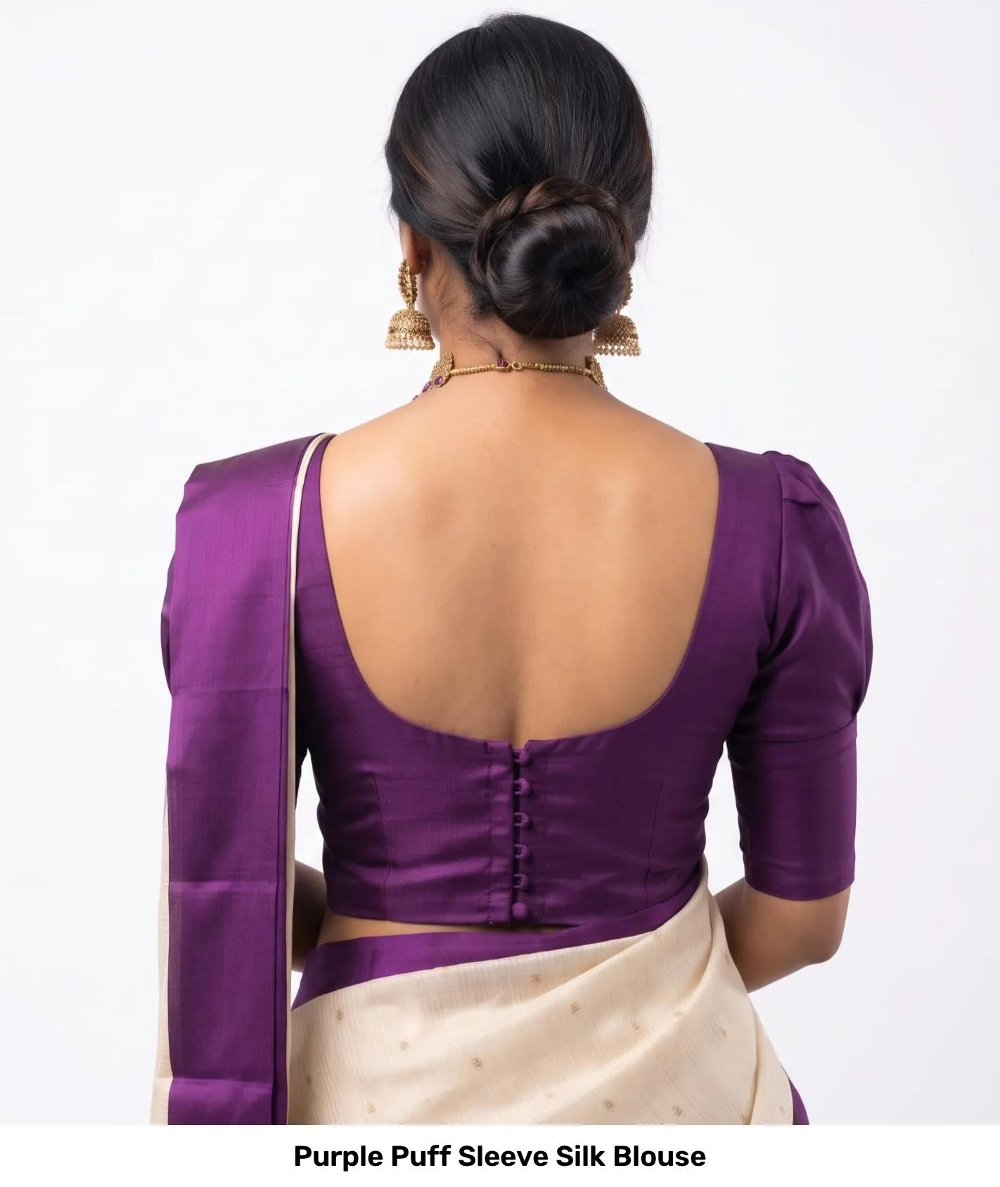 Purple Puff Sleeve Silk Blouse 2