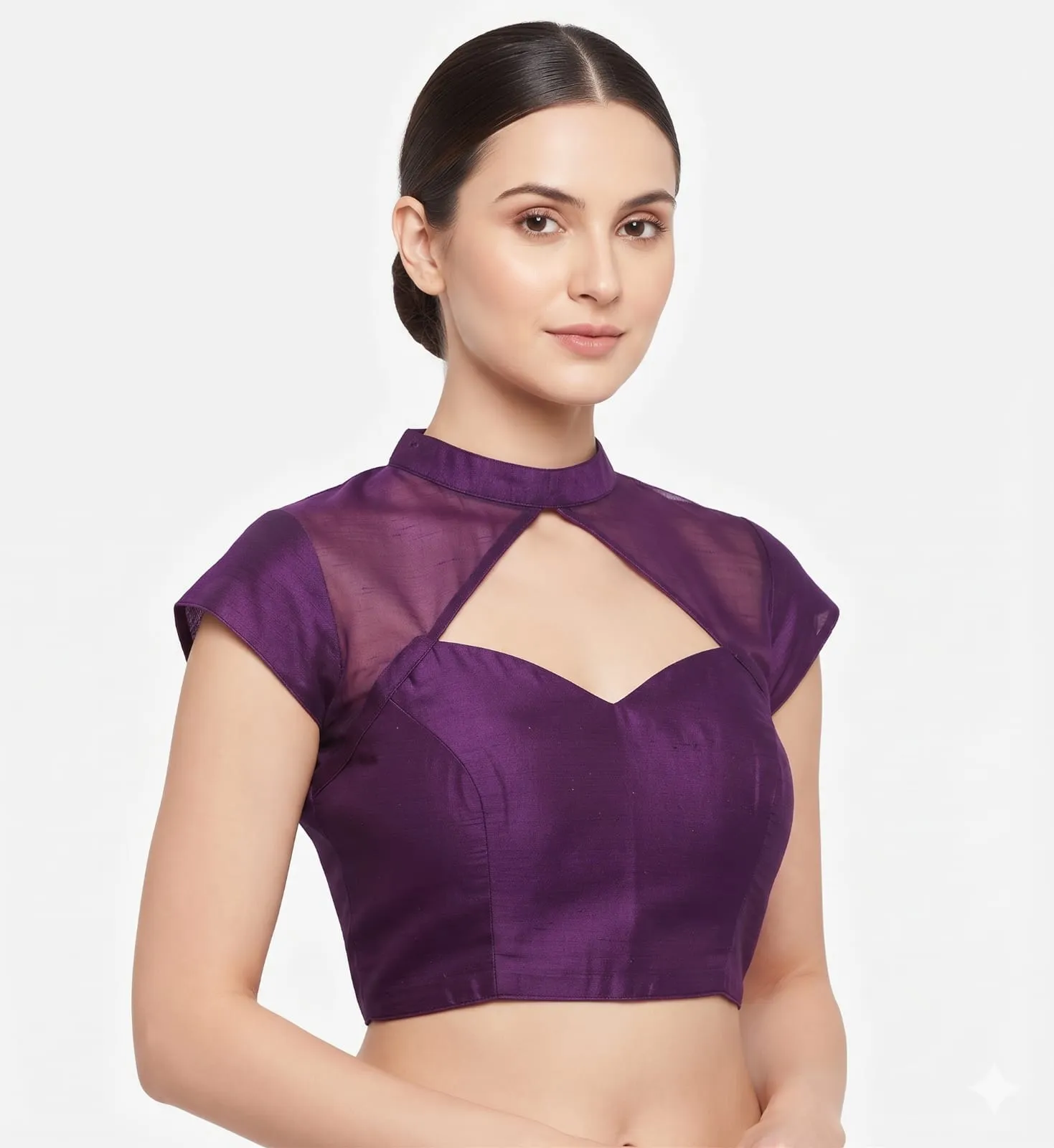 Purple Raw Silk High Neck Blouse