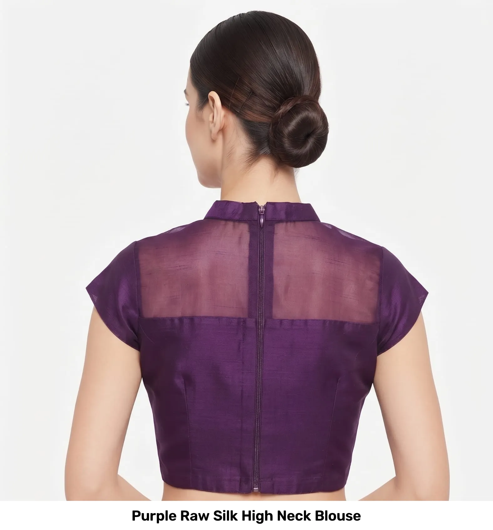 Purple Raw Silk High Neck Blouse 2