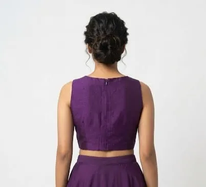 Purple Scallop Neck Silk Blouse