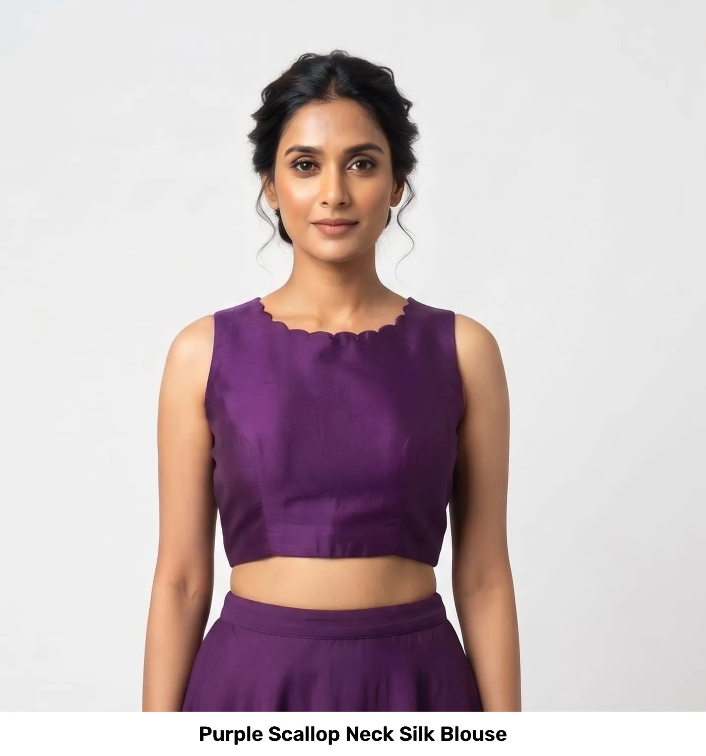 Purple Scallop Neck Silk Blouse 2