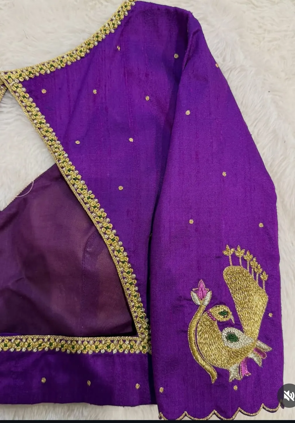 Purple Silk Blouse with Peacock Maggam Work