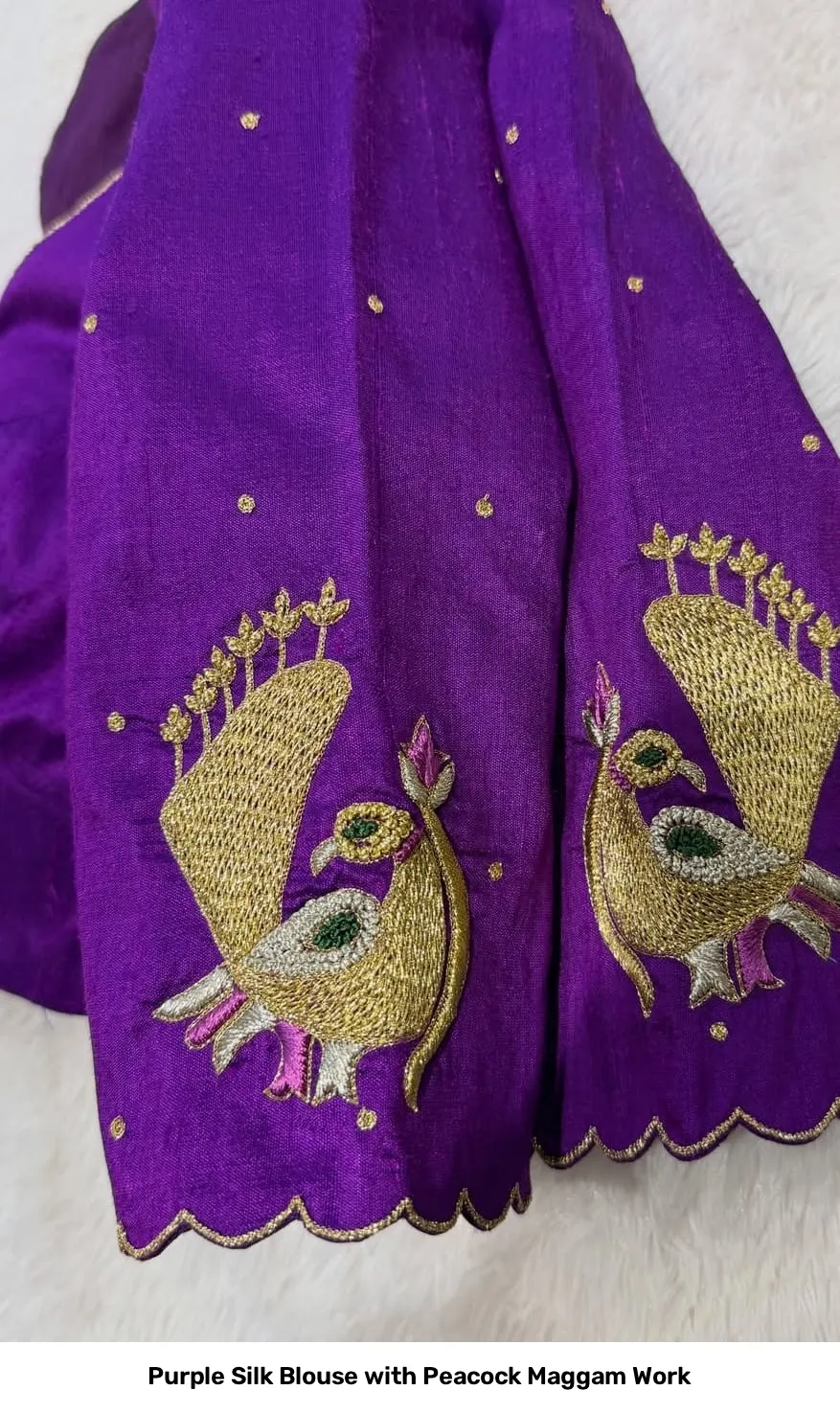 Purple Silk Blouse with Peacock Maggam Work 2