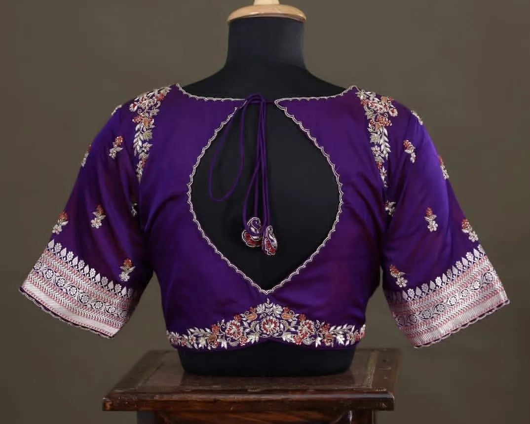 Purple Silk Cutwork Blouse | Zari Embroidered Readymade