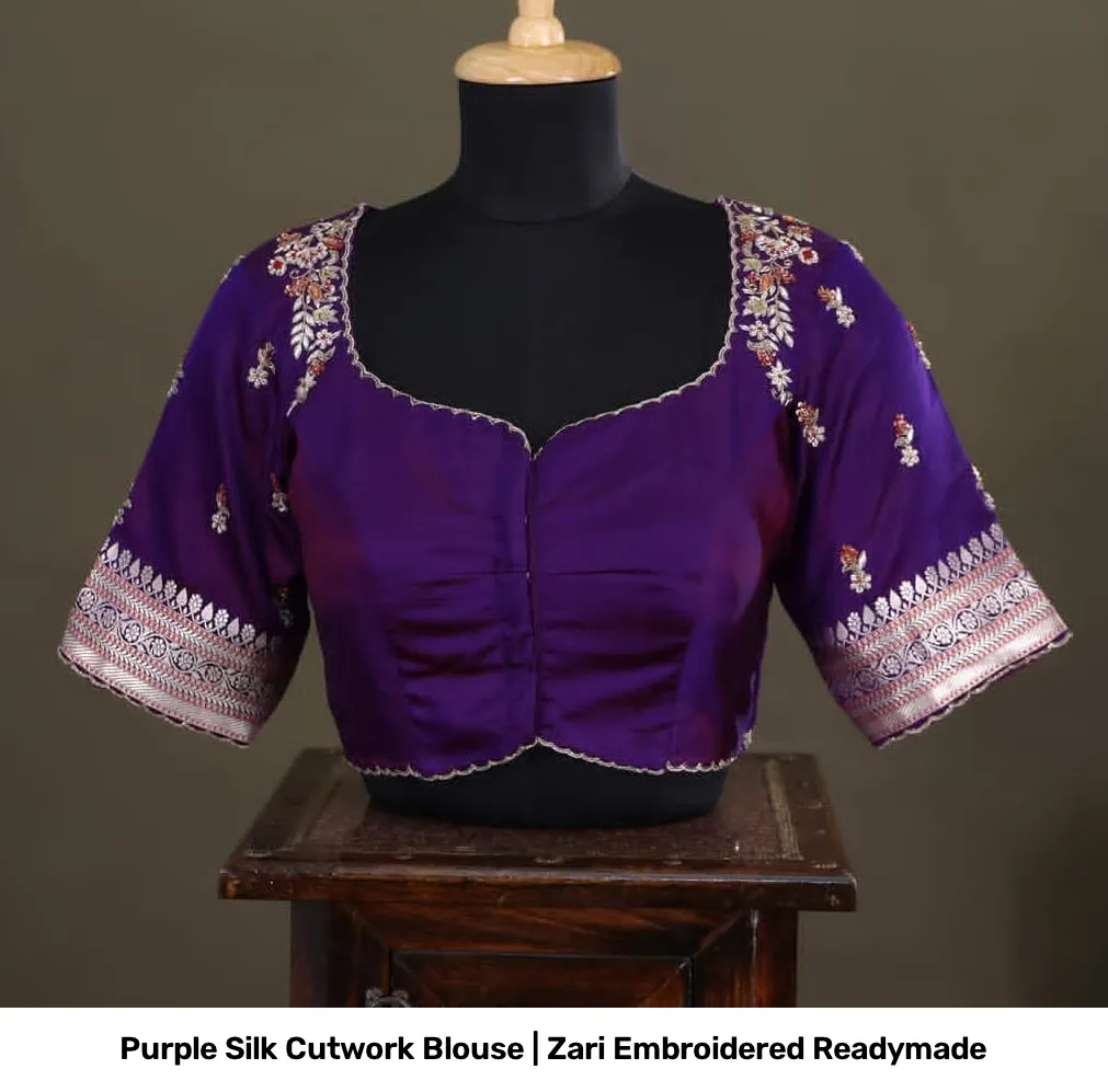 Purple Silk Cutwork Blouse | Zari Embroidered Readymade 2