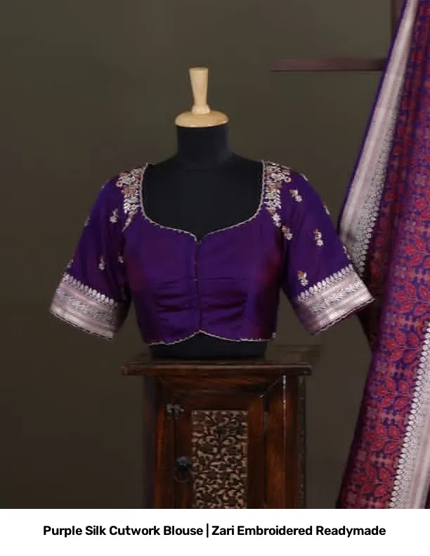 Purple Silk Cutwork Blouse | Zari Embroidered Readymade 3