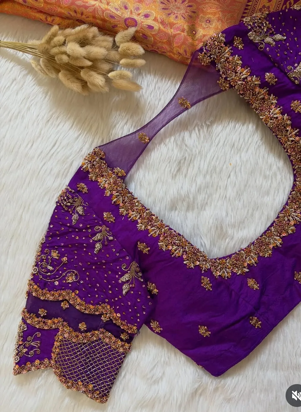 Purple Silk Net Back Heavy Designer Blouse