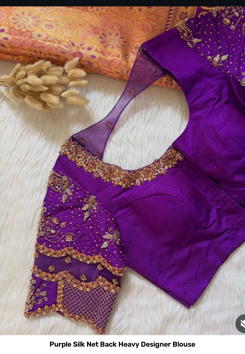 Purple Silk Net Back Heavy Designer Blouse 2