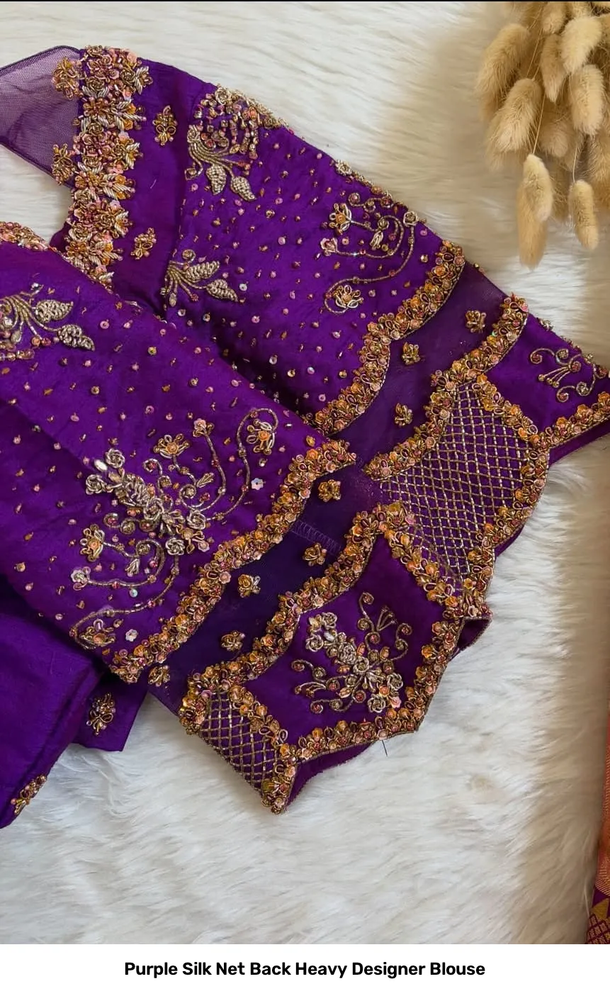 Purple Silk Net Back Heavy Designer Blouse 3