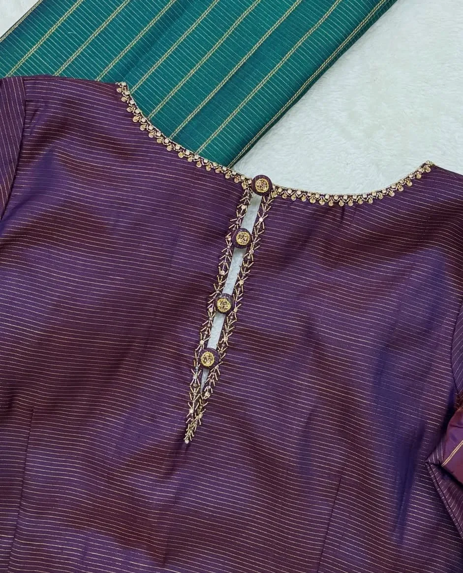 Purple Silk Readymade Blouse with Hand Embroidery
