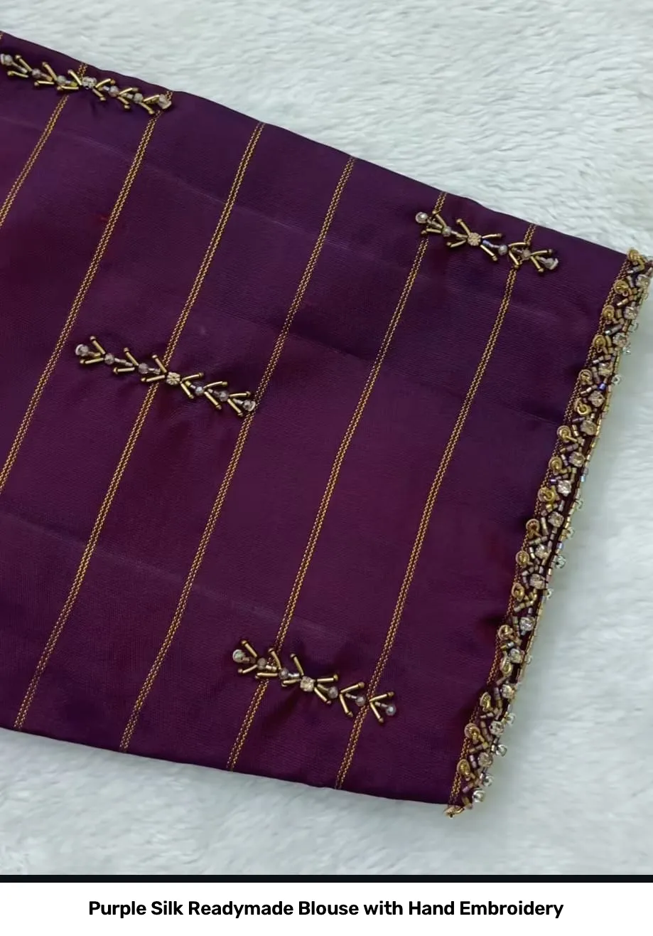 Purple Silk Readymade Blouse with Hand Embroidery 2