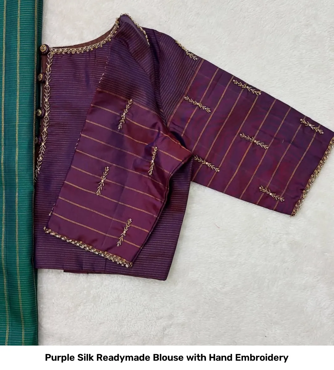 Purple Silk Readymade Blouse with Hand Embroidery 3