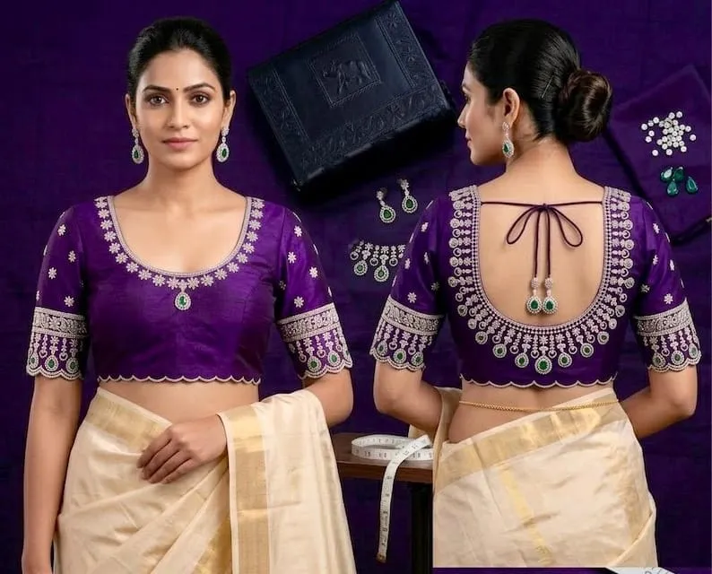 Purple Silk Silver Maggam Work Bridal Blouse | Wholesale Price
