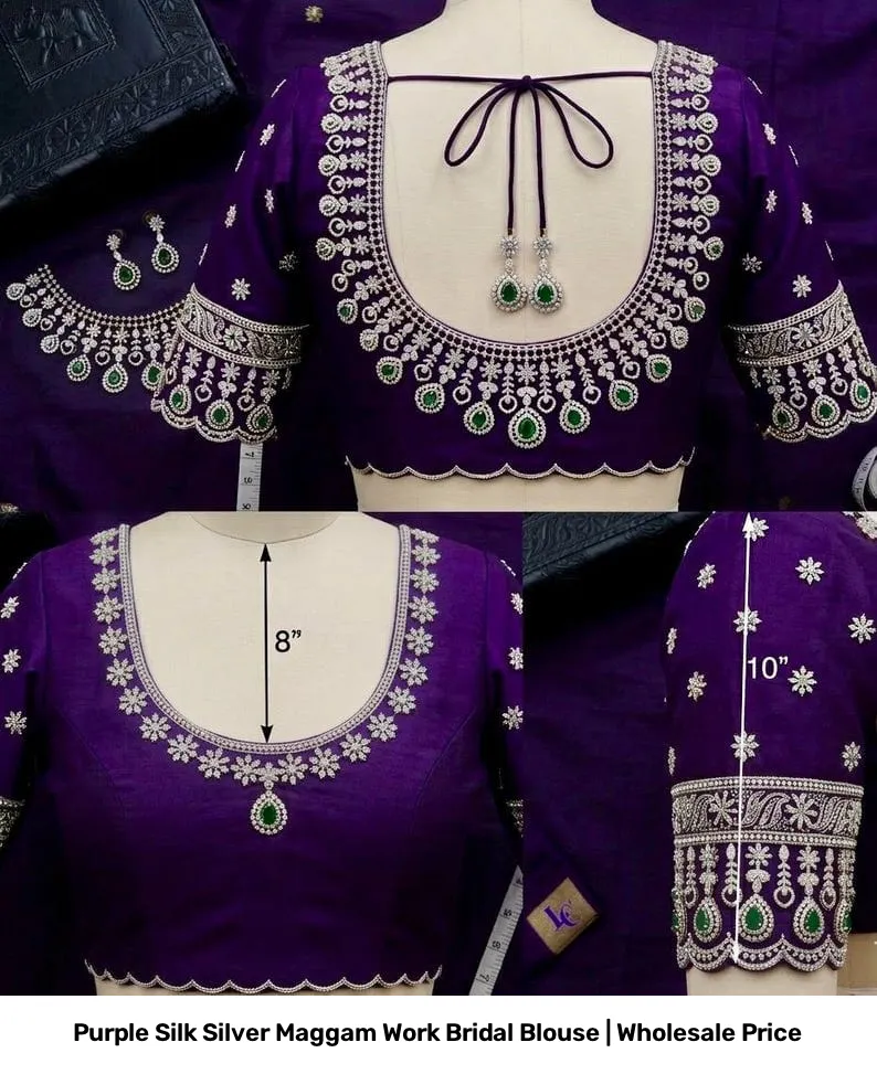 Purple Silk Silver Maggam Work Bridal Blouse | Wholesale Price 2