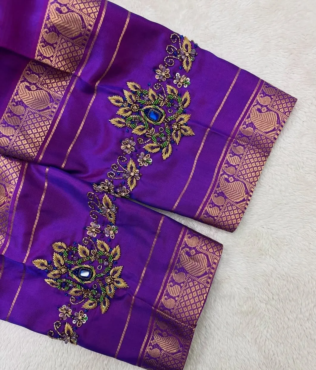 Purple Silk Stone Work Designer Readymade Blouse