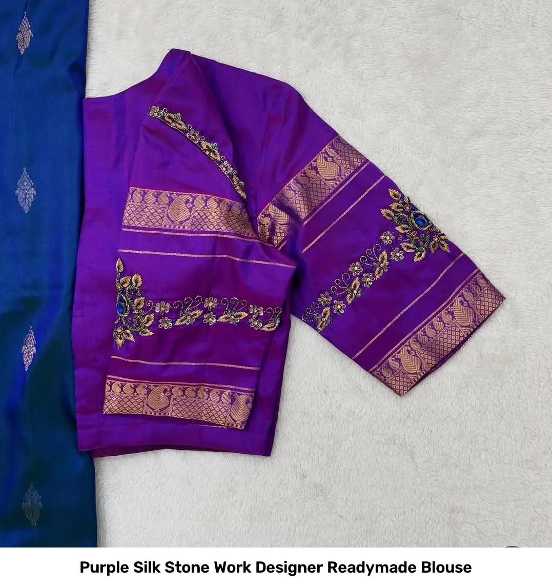 Purple Silk Stone Work Designer Readymade Blouse 2