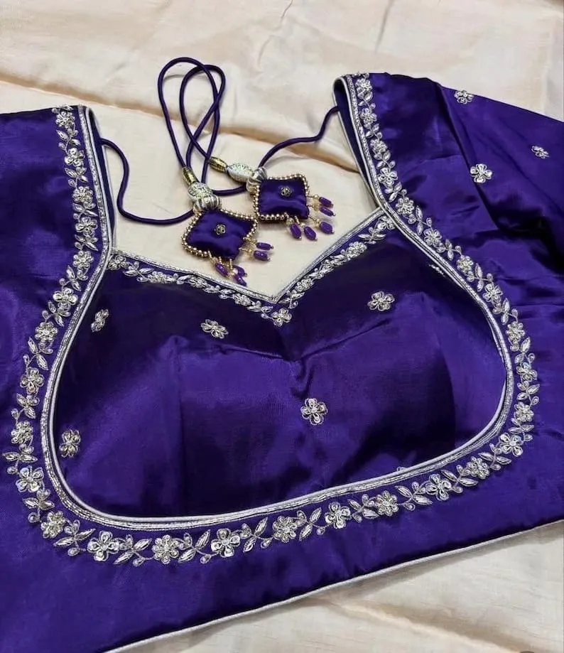 Purple Silk Sweetheart Maggam Work Blouse | Wholesale Price