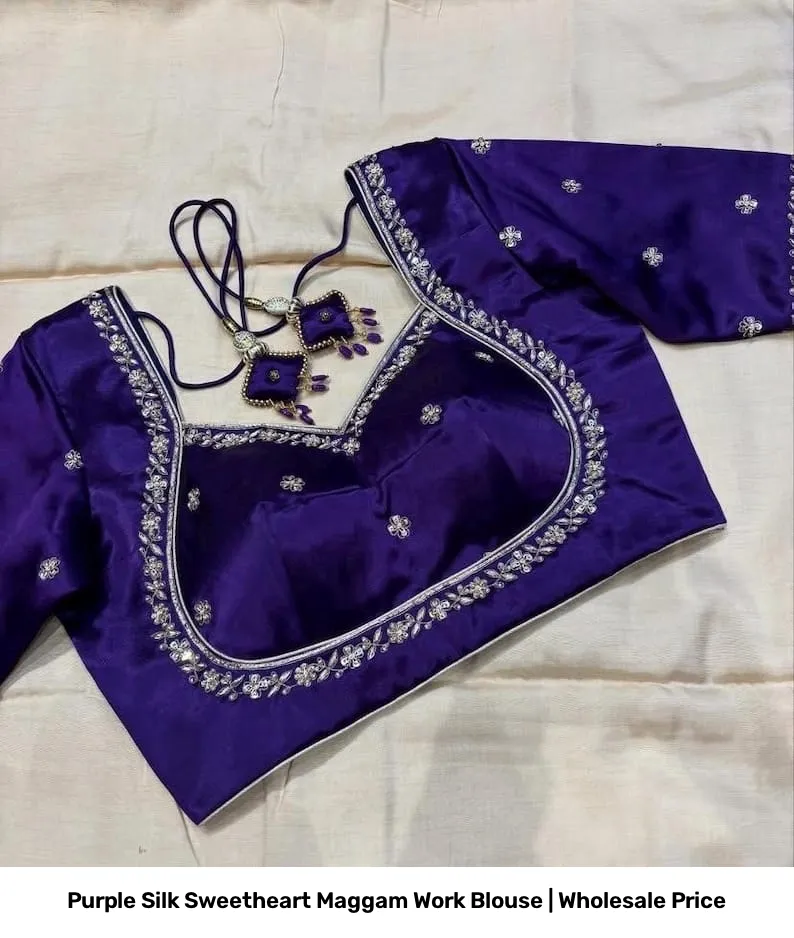 Purple Silk Sweetheart Maggam Work Blouse | Wholesale Price 2