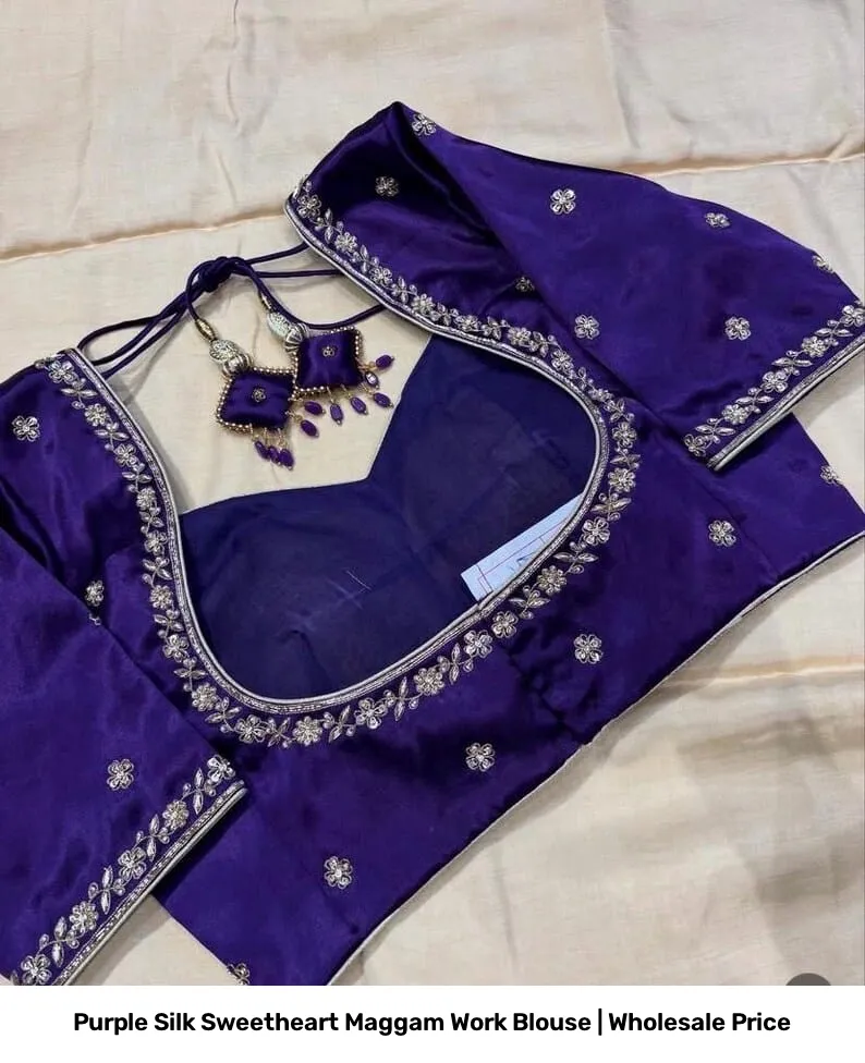Purple Silk Sweetheart Maggam Work Blouse | Wholesale Price 4
