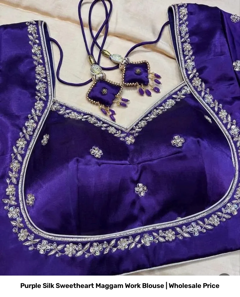 Purple Silk Sweetheart Maggam Work Blouse | Wholesale Price 7