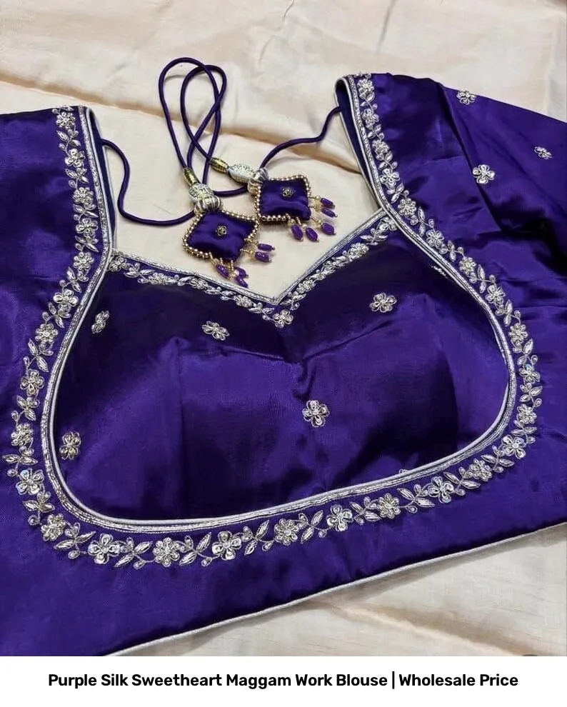 Purple Silk Sweetheart Maggam Work Blouse | Wholesale Price 8