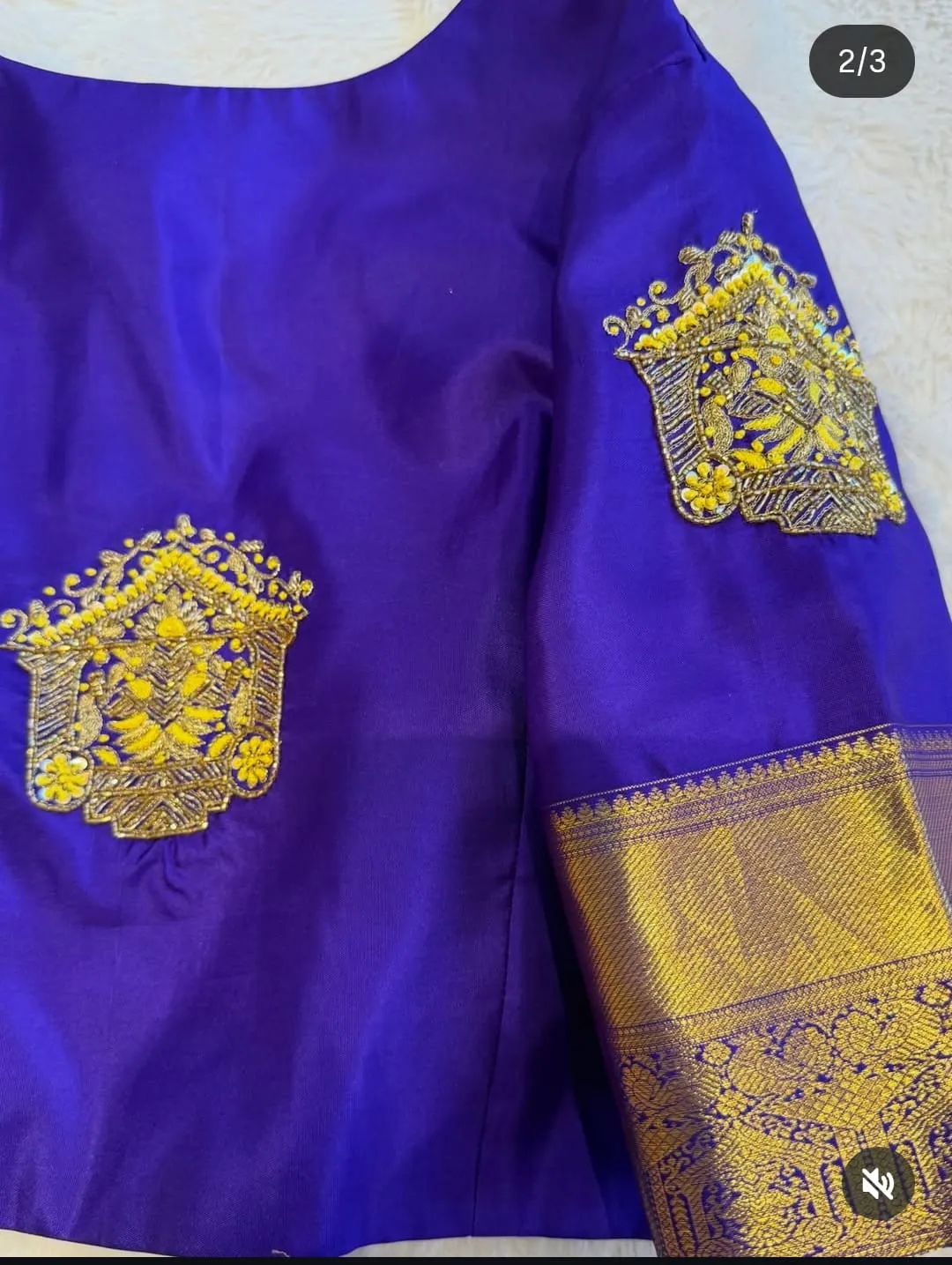 Purple Temple Motif Boat Neck Maggam Work Blouse