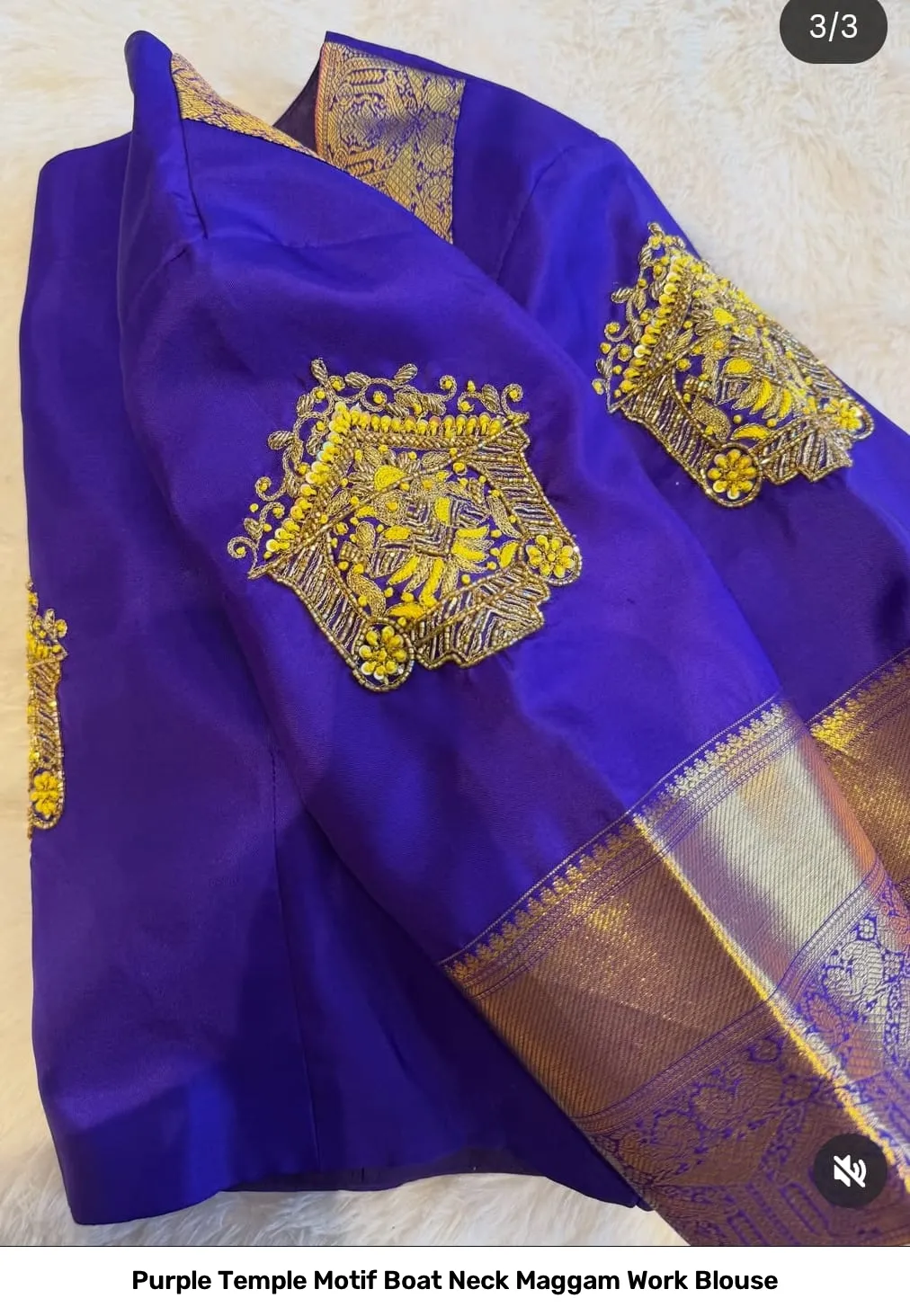 Purple Temple Motif Boat Neck Maggam Work Blouse 2