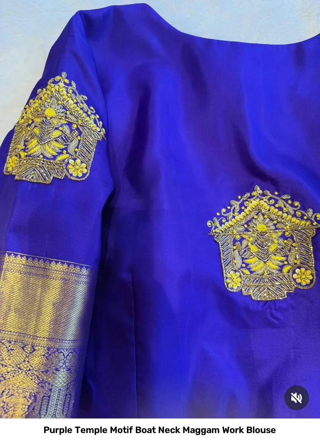 Purple Temple Motif Boat Neck Maggam Work Blouse 3