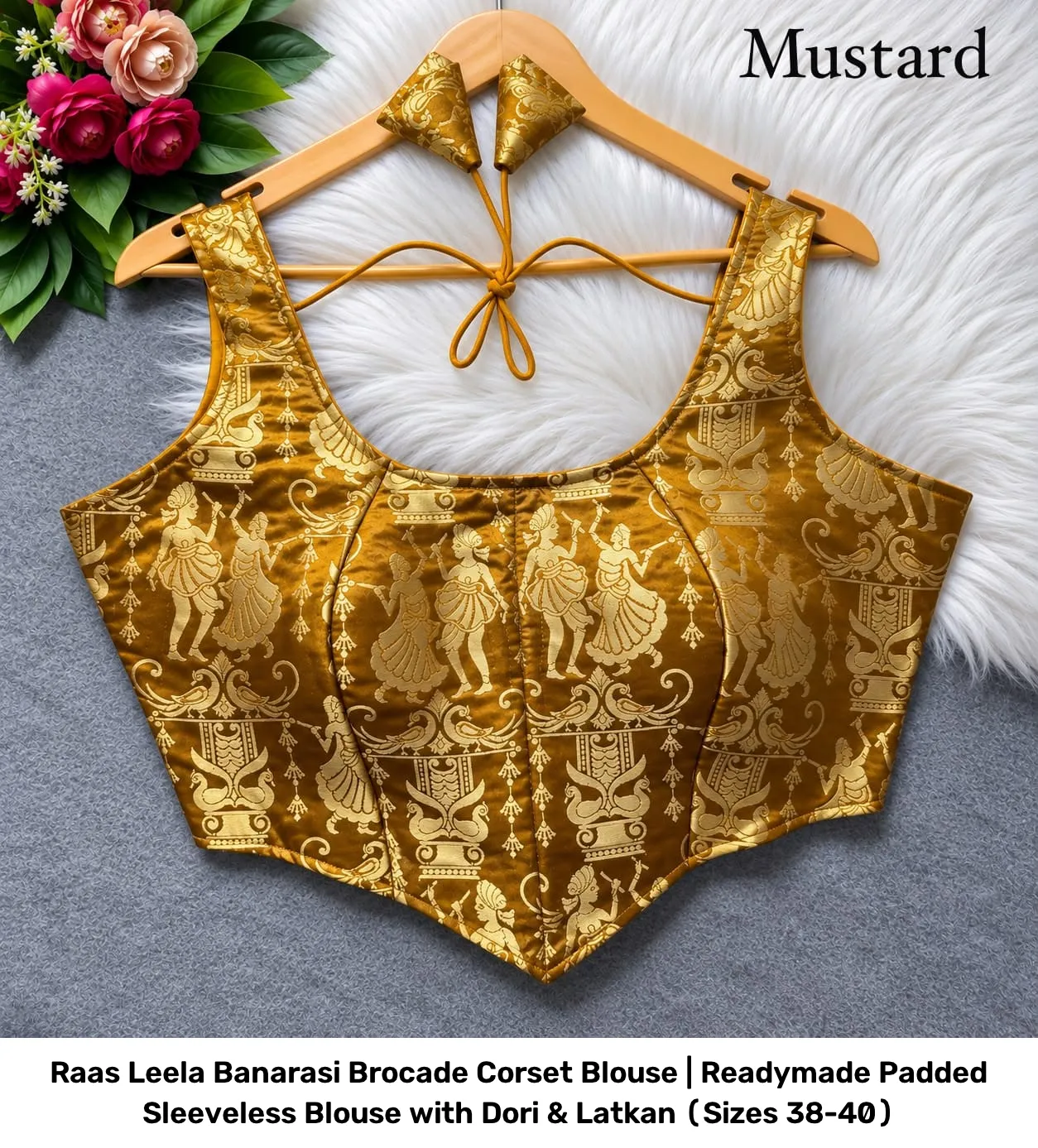 Raas Leela Banarasi Brocade Corset Blouse | Readymade Padded Sleeveless Blouse with Dori & Latkan (Sizes 38-40) 3
