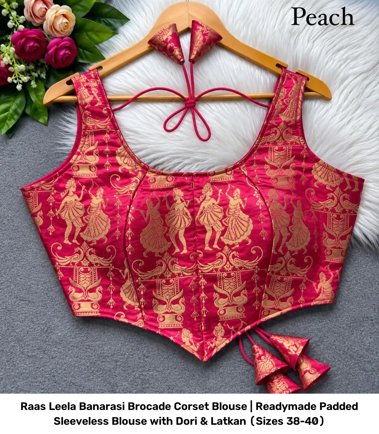 Raas Leela Banarasi Brocade Corset Blouse | Readymade Padded Sleeveless Blouse with Dori & Latkan (Sizes 38-40) 4