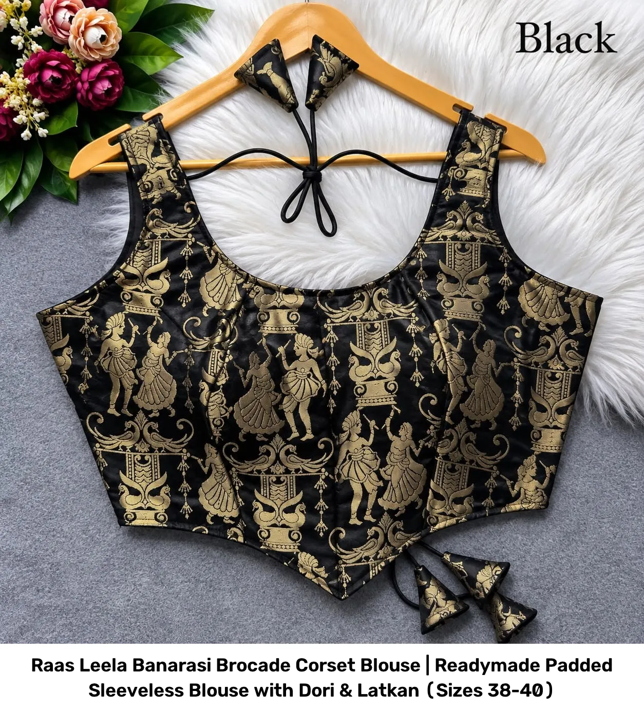 Raas Leela Banarasi Brocade Corset Blouse | Readymade Padded Sleeveless Blouse with Dori & Latkan (Sizes 38-40) 5