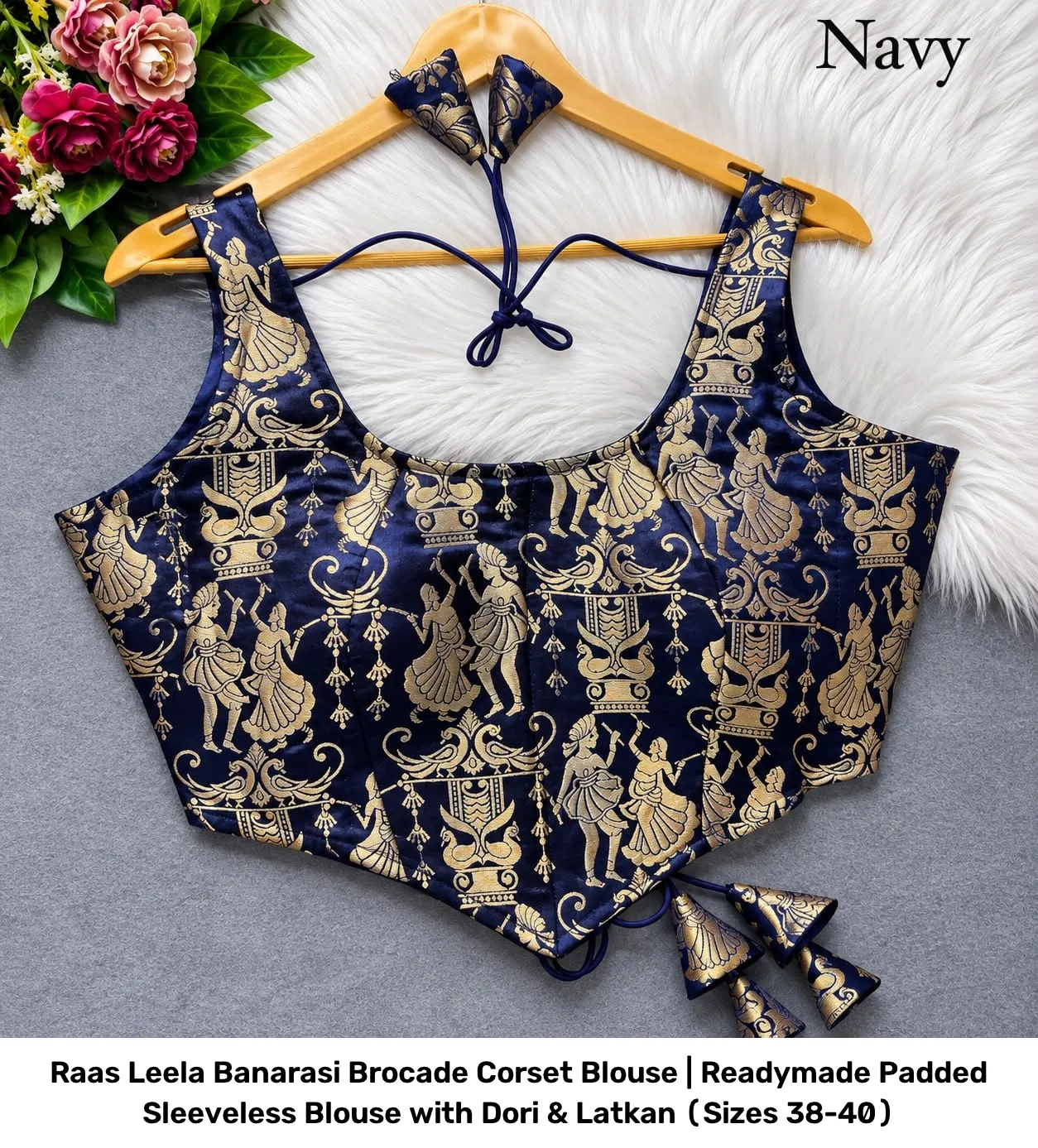 Raas Leela Banarasi Brocade Corset Blouse | Readymade Padded Sleeveless Blouse with Dori & Latkan (Sizes 38-40) 6