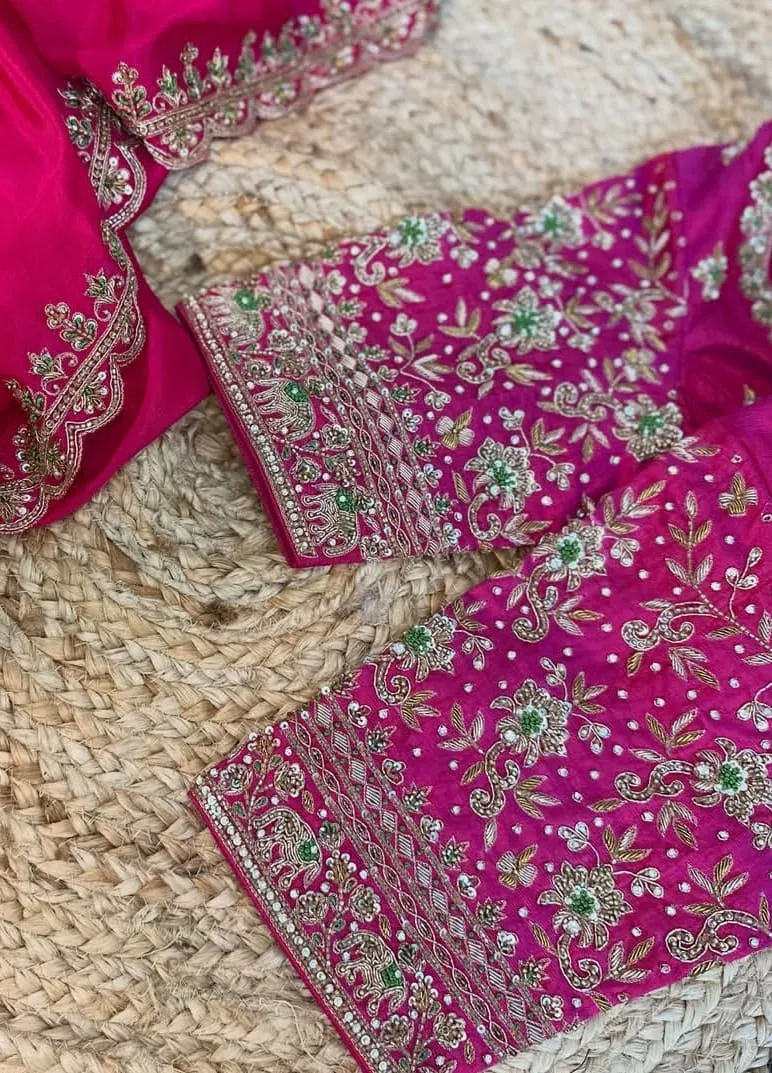 Rani Pink Elephant Motif Maggam Work Blouse | Wholesale Price