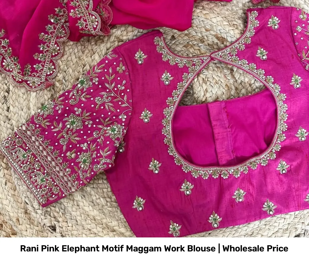 Rani Pink Elephant Motif Maggam Work Blouse | Wholesale Price 2