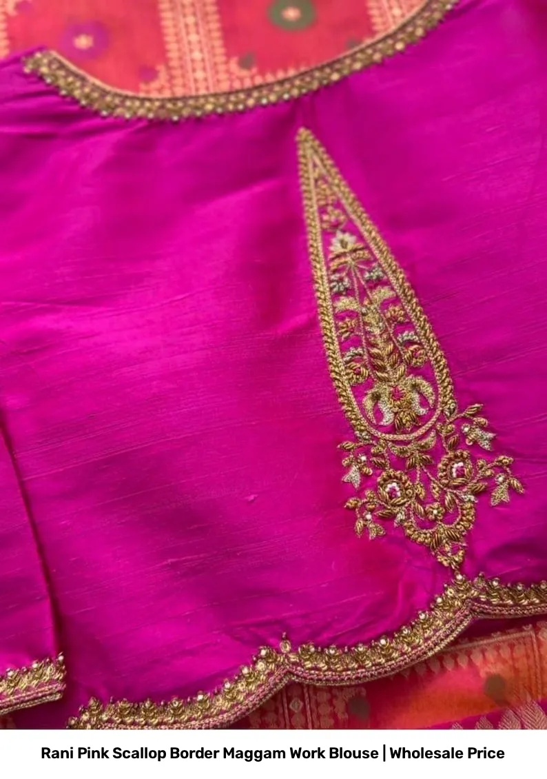Rani Pink Scallop Border Maggam Work Blouse | Wholesale Price 2