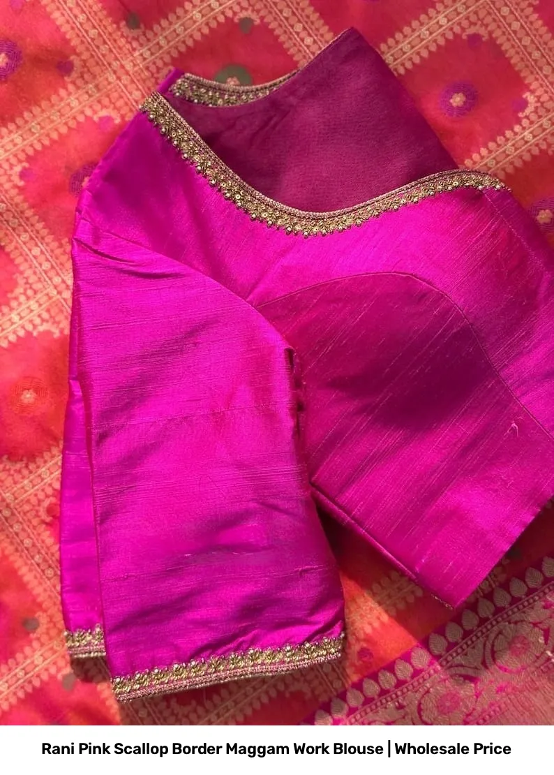 Rani Pink Scallop Border Maggam Work Blouse | Wholesale Price 3