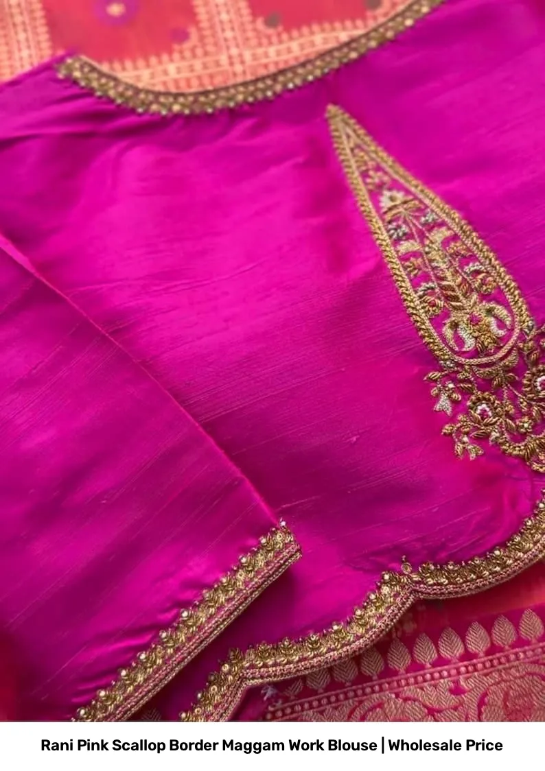 Rani Pink Scallop Border Maggam Work Blouse | Wholesale Price 4