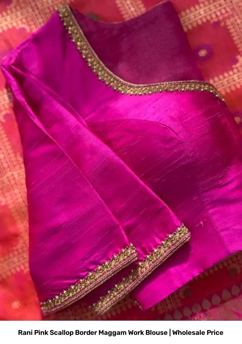 Rani Pink Scallop Border Maggam Work Blouse | Wholesale Price 5