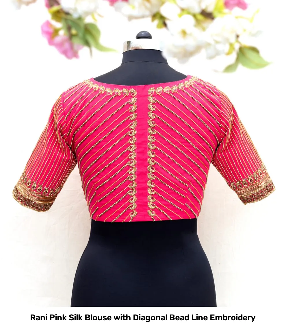 Rani Pink Silk Blouse with Diagonal Bead Line Embroidery 2