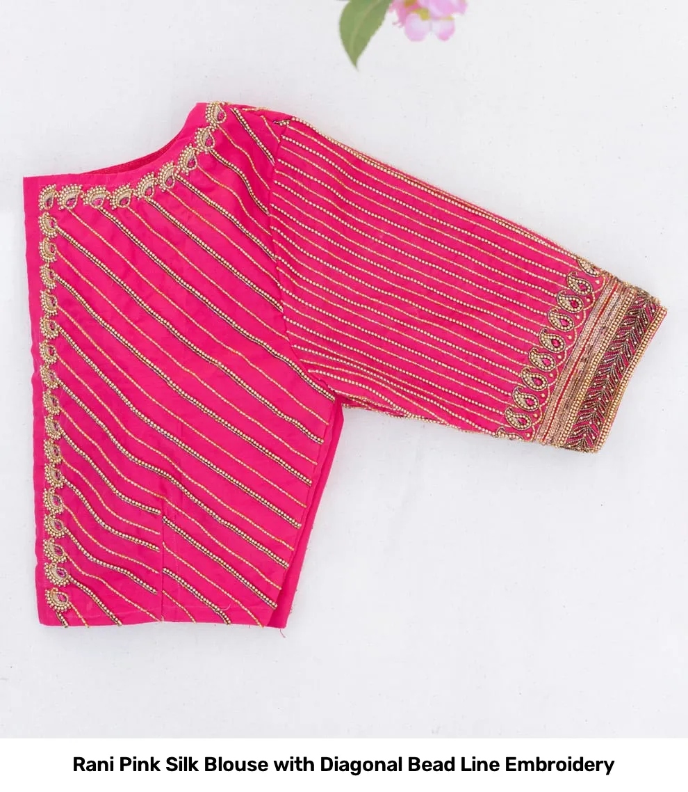 Rani Pink Silk Blouse with Diagonal Bead Line Embroidery 3