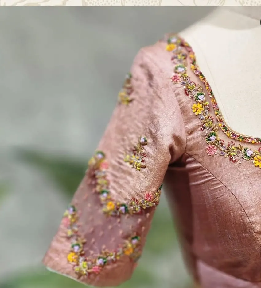 Raw Silk Floral Patchwork Designer Blouse