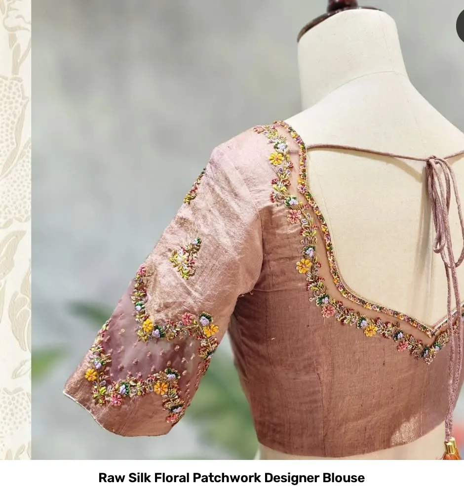 Raw Silk Floral Patchwork Designer Blouse 2