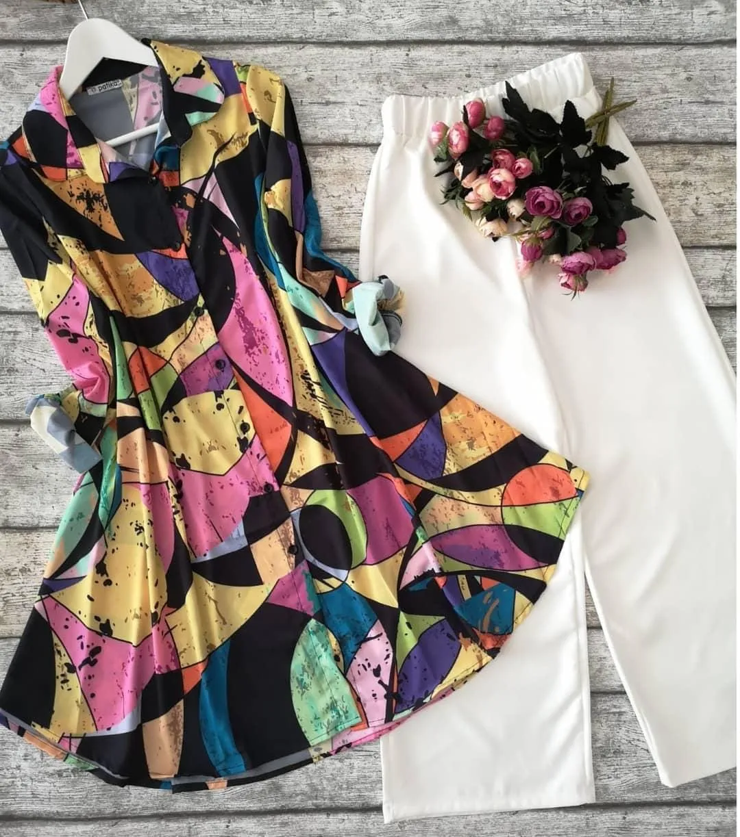 Rayon Printed Shirt Kurti Set Stretchable Lycra Palazzo 1