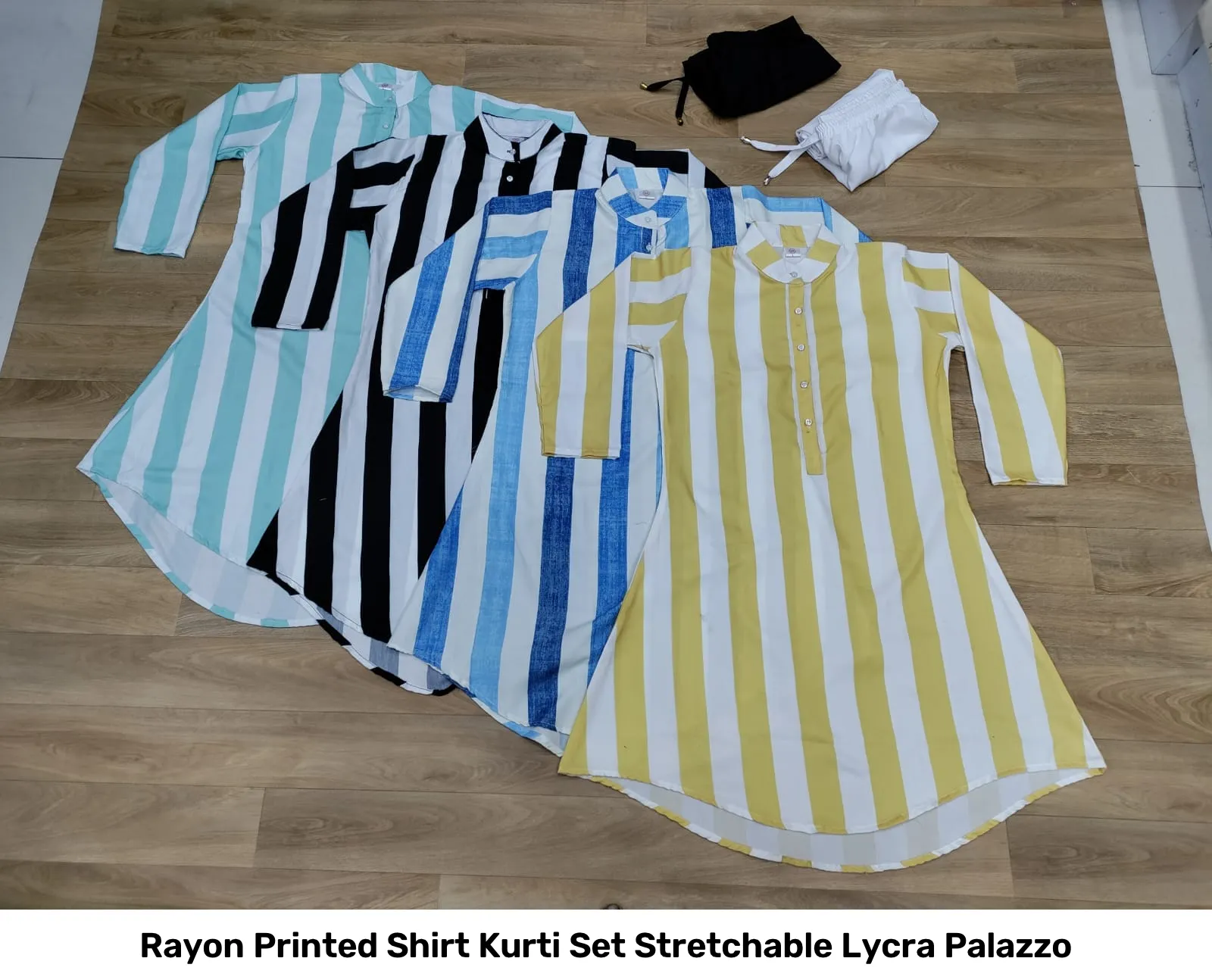 Rayon Printed Shirt Kurti Set Stretchable Lycra Palazzo 2